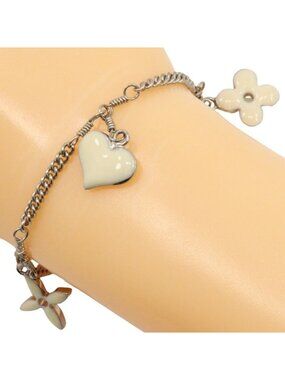 Louis Vuitton Bracelet Sweet Monogram Metal Silver White 9.7